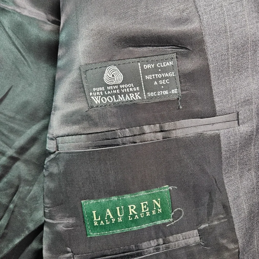 Lauren Ralph Lauren 48R Wool Suit‎ Blazer Sport Coat Men Gray Pinstriped